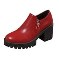 thumbnail image 6 of Women's Chunky Ankle Boots Vintage Lug Sole Platform Round Toe Low Top Booties with Side Zipper Chunky Heeled Loafers, 6 of 6