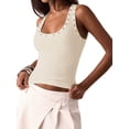 thumbnail image 2 of Women's Studded Ribbed Knit Tank Top Square Neck Sleeveless Fitted Y2K Going Out Crop Tops Color S, 2 of 10