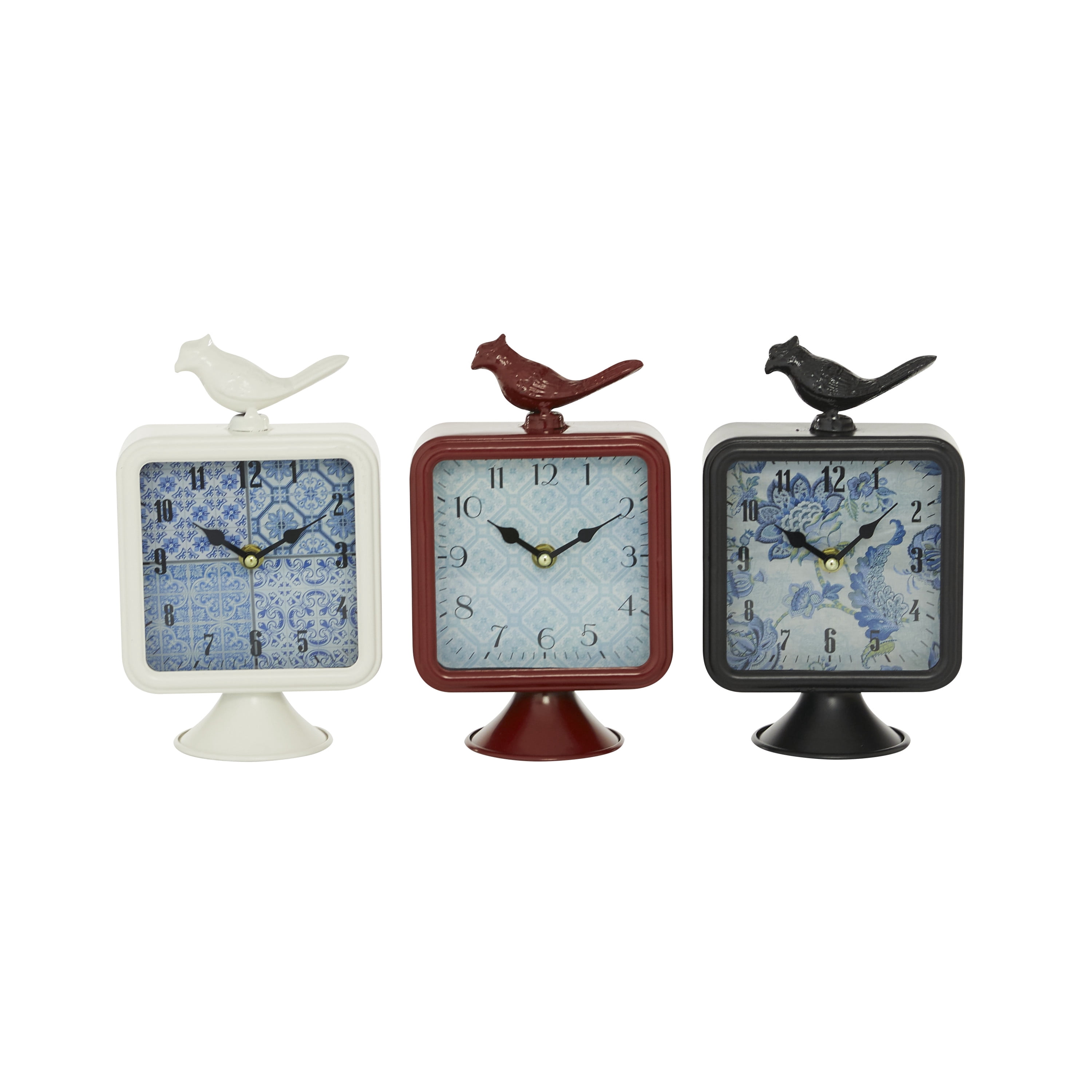 DecMode 9" Multi Colored Metal Bird Clock, Set of 3