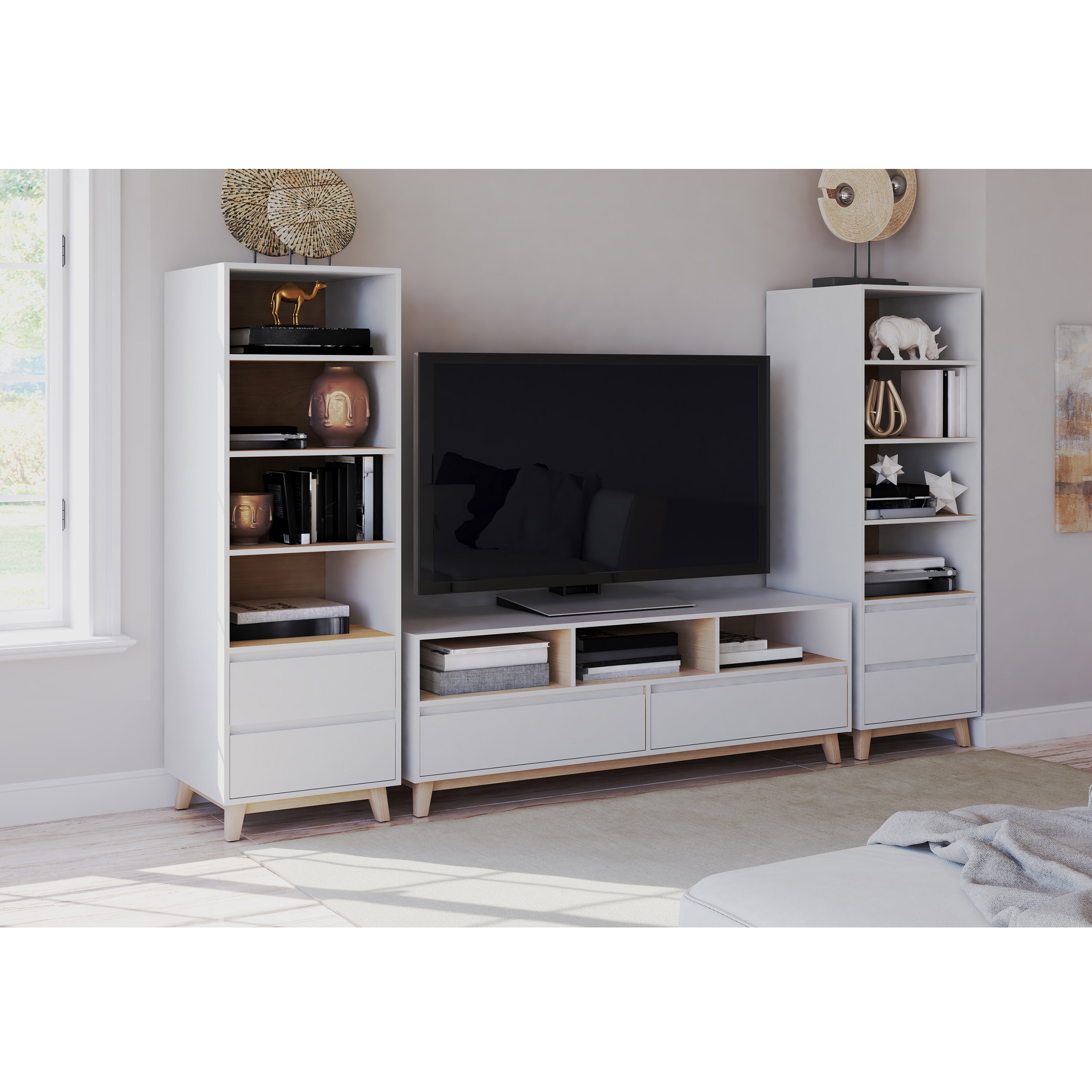 Mainstays Mid-Century TV Stand for TVs up to 70", White Finish - image 3 of 8