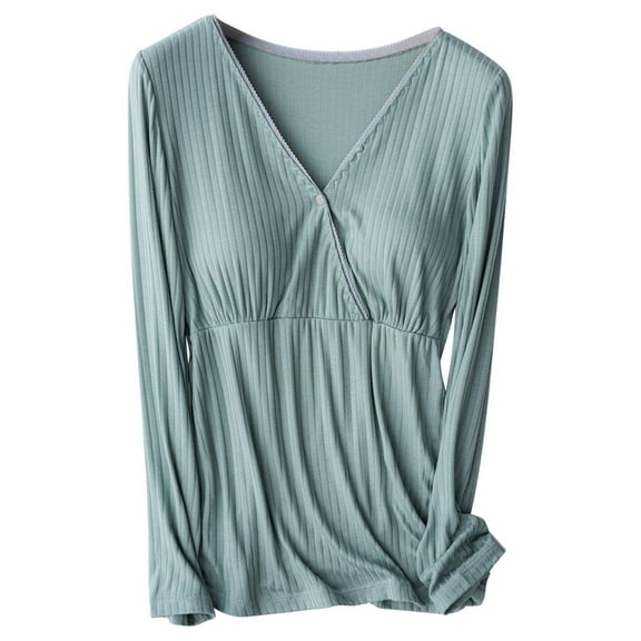 Erwazi Maternity Tops for Women Casual V Neck Long Sleeve Pregnancy Shirts Nursing Outfits Clothes