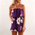 thumbnail image 3 of Shadoumai Women Off Shoulder Romper Strapless Floral Print Striped Beach Shorts Jumpsuit, 3 of 7