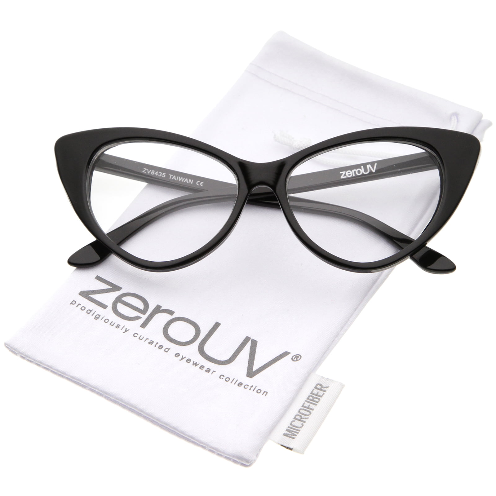 Women's High Temple Clear Lens Cat Eye Glasses, Shiny Black Gold Clear | zeroUV