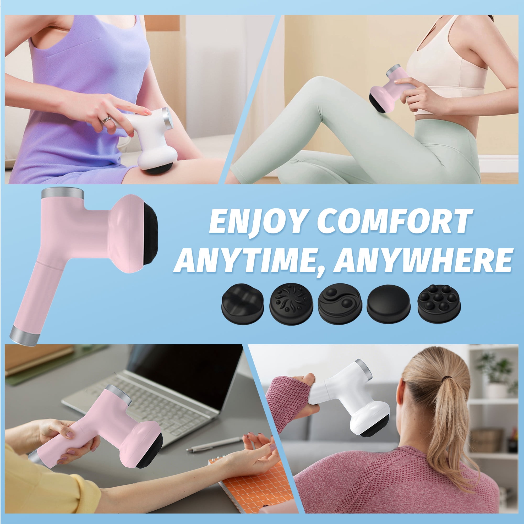 Mifanstech Handheld Back Massager, Ultra-Quiet Powerful Muscle Massager, Deep Tissue Massage Gun, Portable Percussion Massager, Body Relaxation Device featuring 5 Interchangeable Massage Heads, Pink