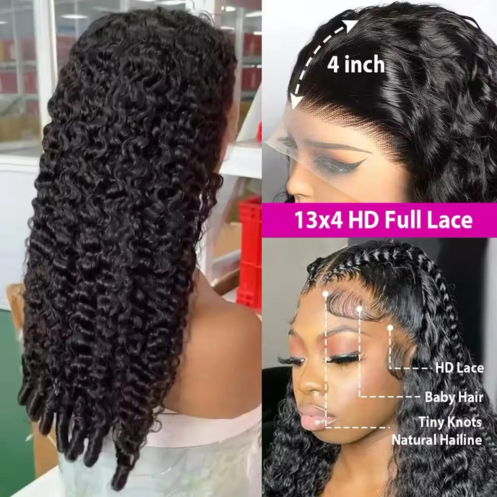 Curly 13x4 Hd Lace Front Human Hair Wig 250 Density Deep Wave for Women