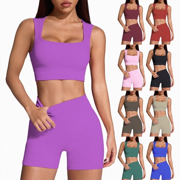 Two Piece Workout Sets For Women Tank Top Matching High Waist Booty Lifting Shorts Gym Yoga Active Wear Outfits Pink ,L