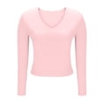 thumbnail image 6 of AherBiu Going out Tops for Women V Neck Long Sleeve T-Shirt Cropped Cute Tops Slim Fitted Stretch Basic Layer Tees Undershirt Pink7,XX-Large, 6 of 9