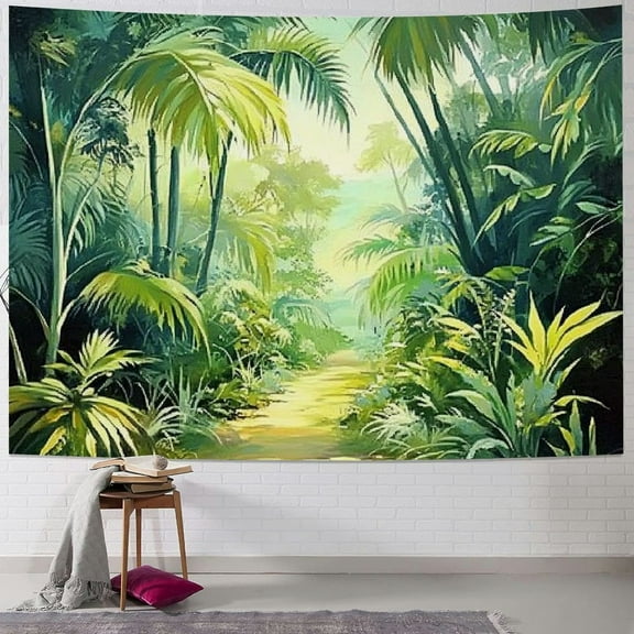 BCIIG Palm Tree Green Tapestry Wall Hanging Tropical Nature Forest Tapestry Size Flannel Fabric Art Tapestries,For Living Room Dorm Bedroom Home 40x30inch