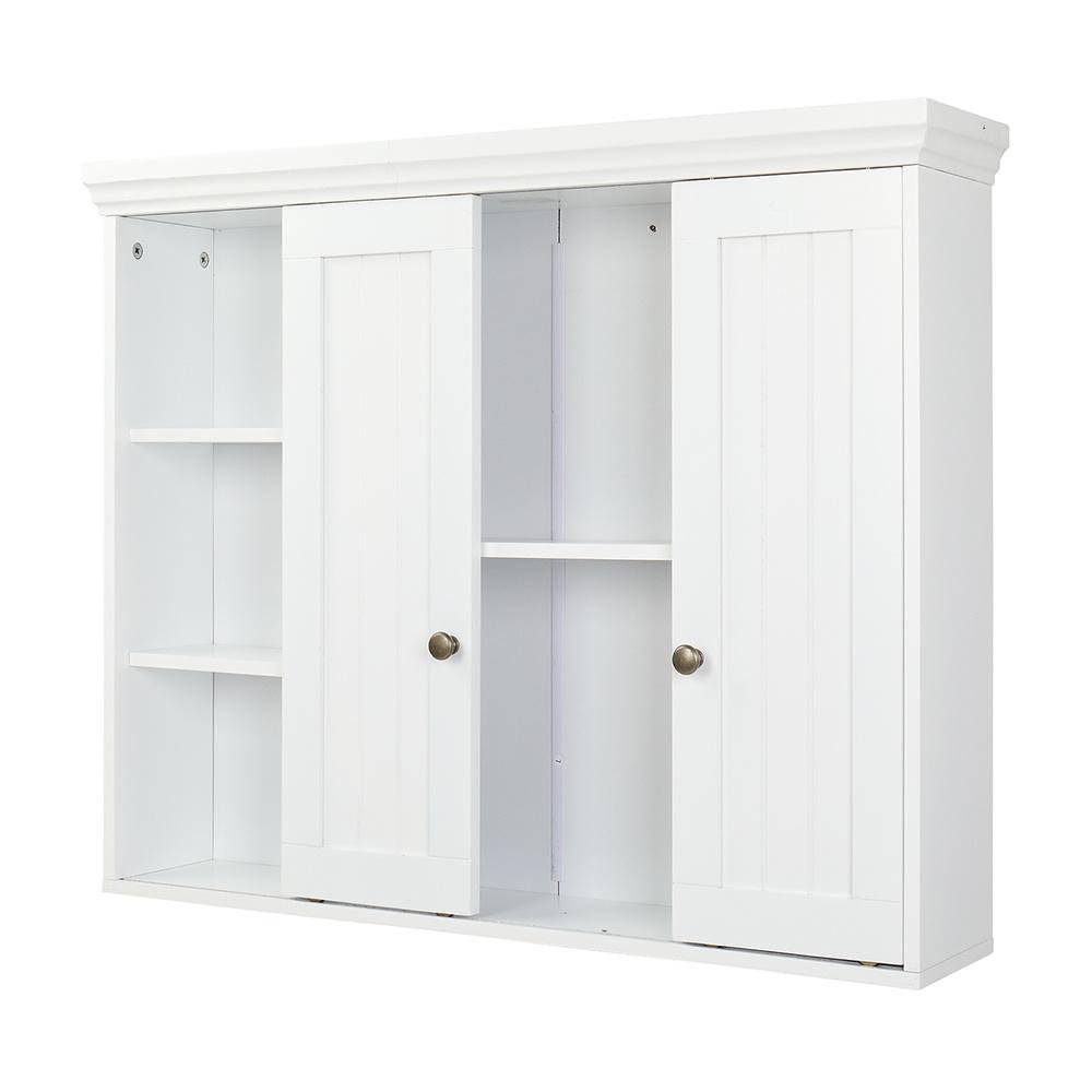 Bathroom Wall Wood Hanging with Shelves White