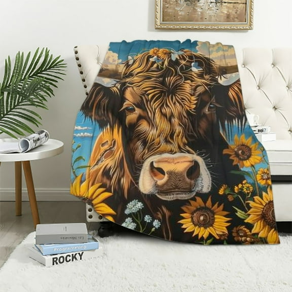 Shiartex  Highland Cow Blanket Gifts for Girls Kids Adults Soft Warm Lightweight Cozy Cute Farm Animal Cow Print Throw Blankets for Sofa Couch Living Room Bed Camping Travel Decor  White