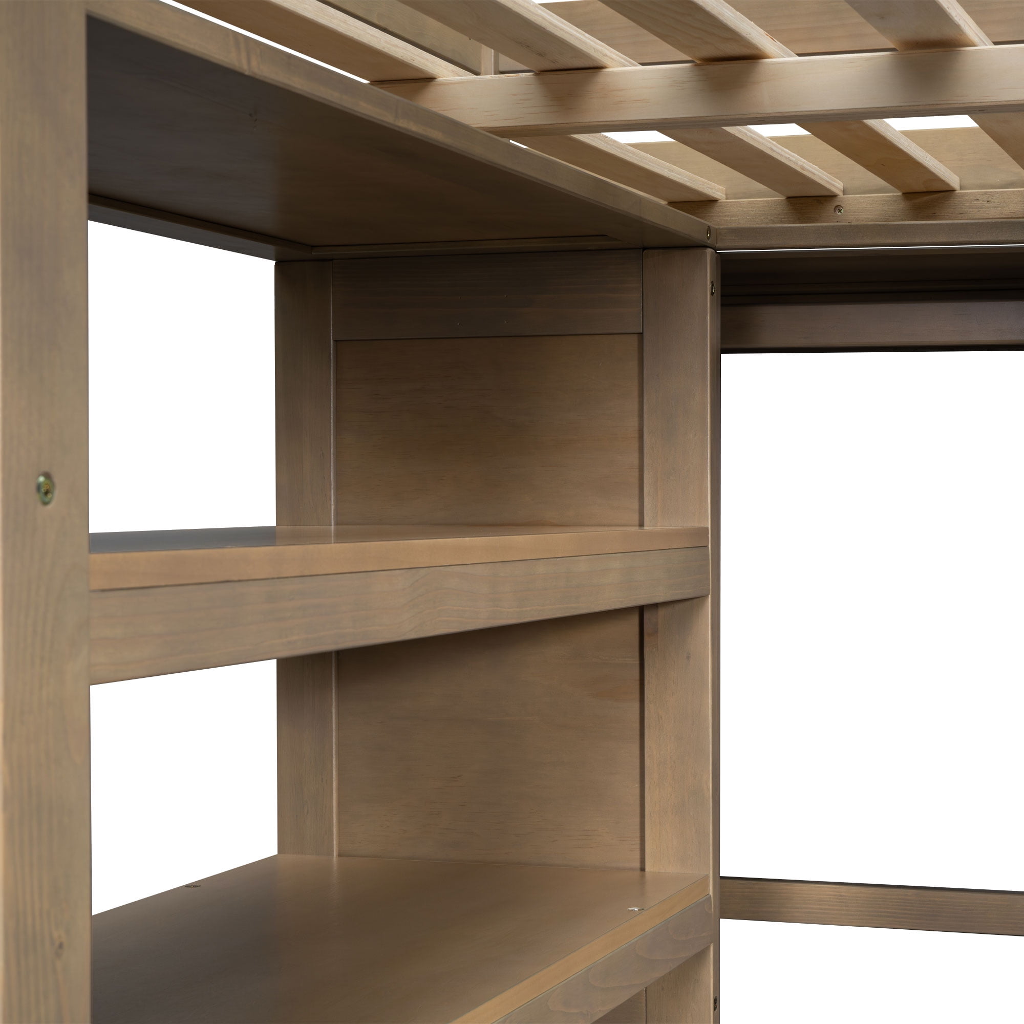 Euroco Wood Full Size Loft Bed with Desk and Wardrobe, Storage Shelves and Bookcase for Kids Teens, Walnut