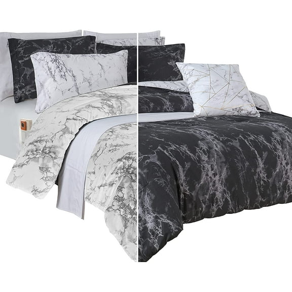 Elegant Comfort 10-Piece Bed-in-a-Bag, Multi-Ruffle Comforter Set, Includes Bed Sheet with Double Sided Storage Pockets & Decorative Pillows, Multi-Ruffle Comforter, Twin, Black/White