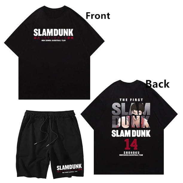 Chándal con estampado de Slam Dunk para hombre, camiseta de Anime japonés, pantalones cortos, conjunto de 2 piezas, traje informal de verano para exteriores, Manga corta, ropa de calle