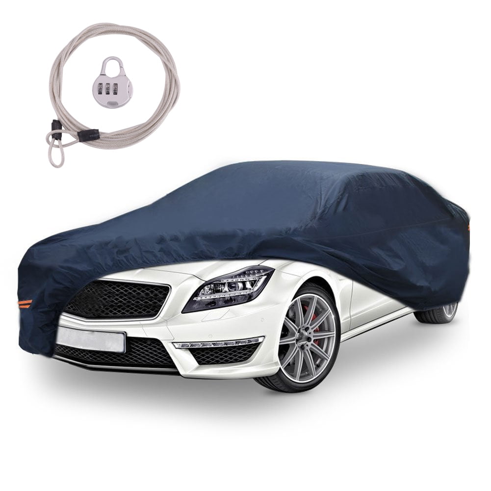 YITAMOTOR Universal Fit Car Cover All Weather Breathable Full Waterproof Antiscratch Windproof Heat Sun Snow Rain Dust Resistant with Lock Outdoor Indoor Fits up to 224 Inches, PEVA, Dark Blue