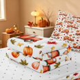 thumbnail image 4 of Homewish HFarm Truck Pumpkin Zipper Twin Comforter Sets with Fitted Sheet and 2 Pillowcases, Autumn Maple Leaf Zipper Bedding Set, White Orange, Reversible, 4 of 6