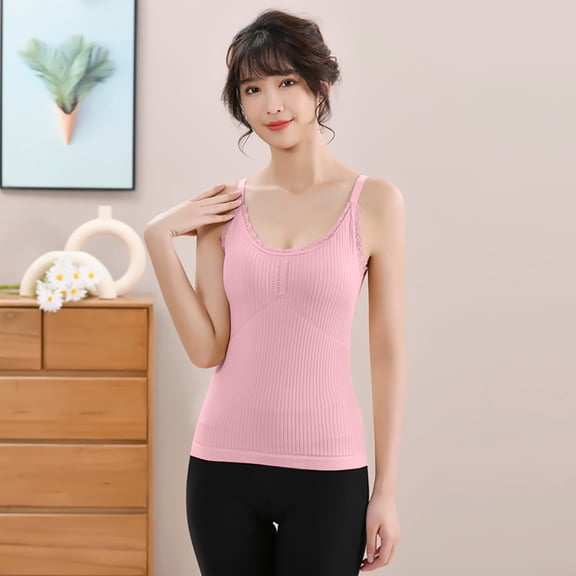 Sleeveless Thermal Shirts For Women V Neck Vest With Built In Bra Lined Underwear Thermal Tank Top Camisole Winter Tops Women's Long Underwear Thermal Tops Men's Long Sleeve Thermal Shirts (3-pack)
