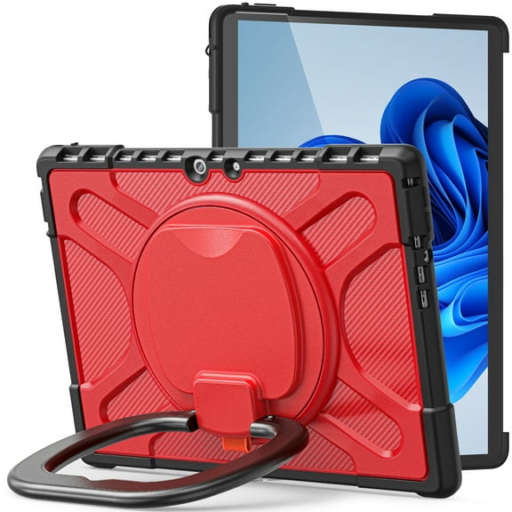 Rugged Protective Case for Microsoft Surface Pro 8 13.0-inch, Heavy Duty Shockproof Case with 360 Swivel Kickstand & Hand Strap, Compatible with Type Cover Keyboard - Red