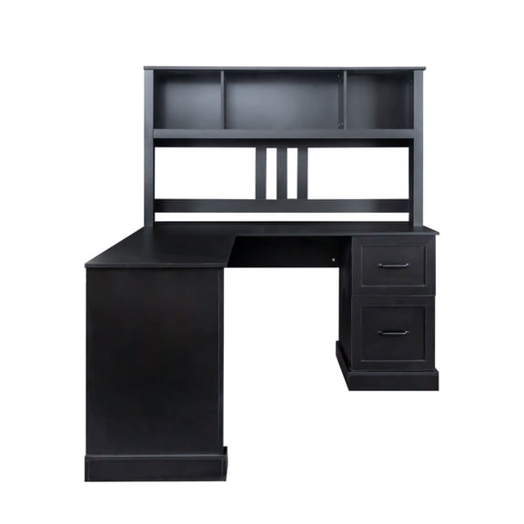 Asteroutdoor Home Office Computer Desk with Hutch, Antiqued Black Finish