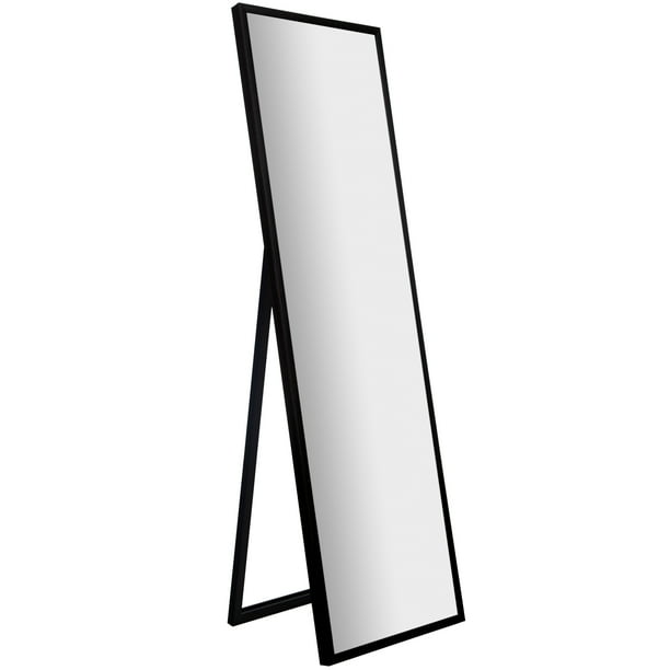 Framed Black Floor Free Standing Mirror with Easel 16"x57" by Gallery