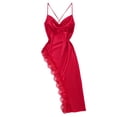 thumbnail image 4 of BUIGTTKLOP Women Nightgown Dress Silk Lace Trim V Neck Slip Dress Spaghetti Strap Asymmetrical Hem Layering Lace Cami Dresses, 4 of 6