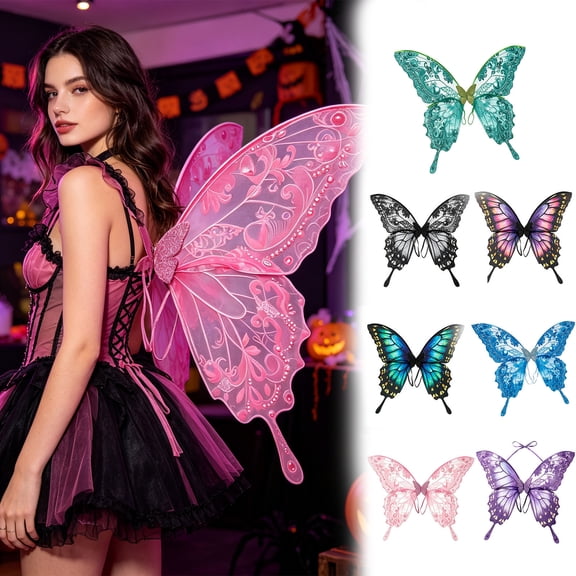 Hvot&aat Halloween Butterfly Wings 29.53"x25.59" Fairy Costume Accessory Party Cosplay Dress-Up