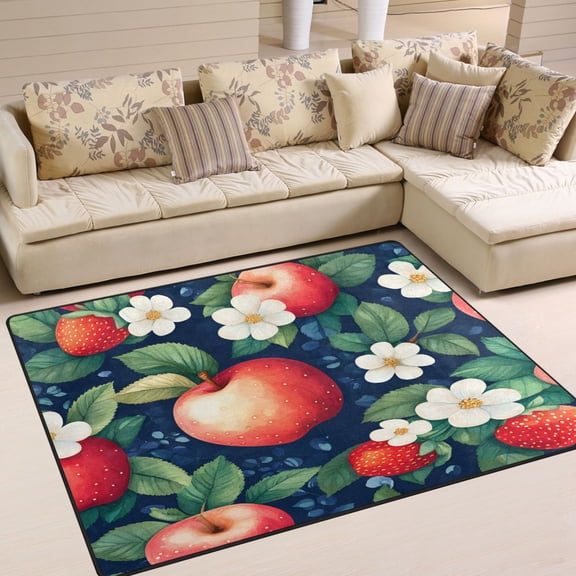 Yayeee Area Rugs for Living Room 5.2'x4' Non Slip Washable Bedroom Floor Carpet, Blue Apple Pattern