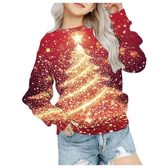 Zanarzt Toddler Boys Girls Solid Cotton Thin Sweatshirt Girls Sweatshirt Autumn and Winter Long Sleeve Christmas Top Round Neck Childrens Sweatshirt Yellow,7-8 Years