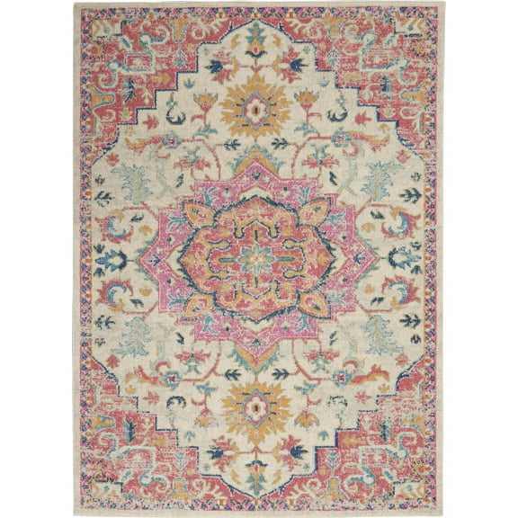 Nourison Passion Bohemian Ivory/Pink 5'3" x 7'3" Area Rug, (5x7)