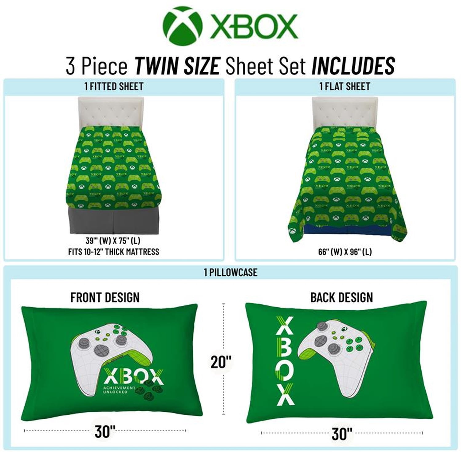 XBOX 3D Hardware Kids 3-Piece Twin Sized Sheet Set, Multicolor
