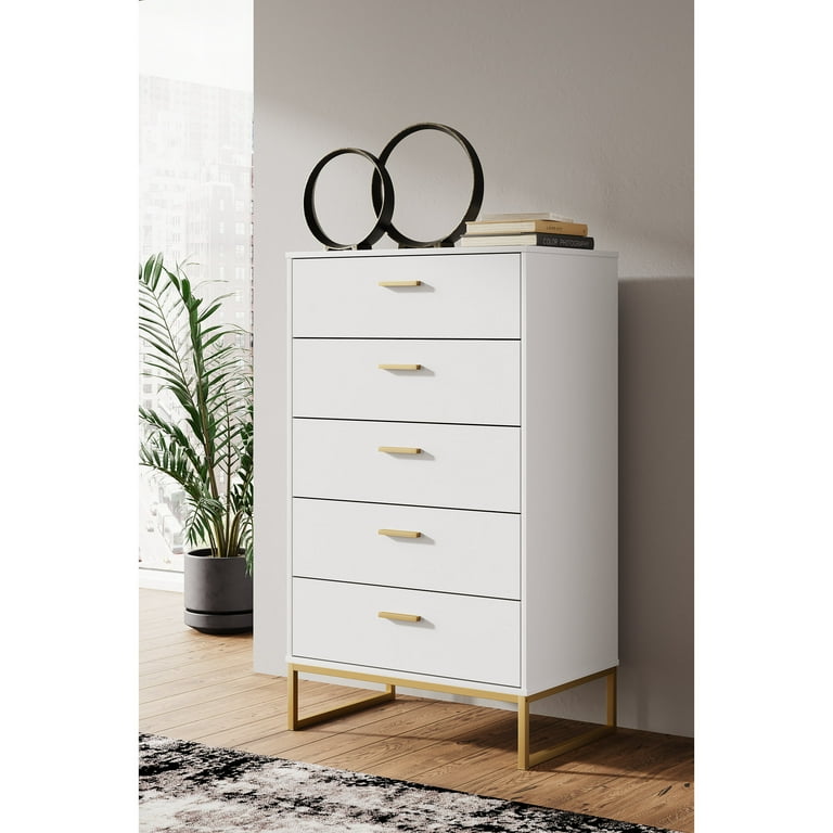 Signature Design by Ashley Socalle 5 Drawer Tall Dresser, White/Gold Signature Design by Ashley Socalle 5 Drawer Tall Dresser, White/Gold