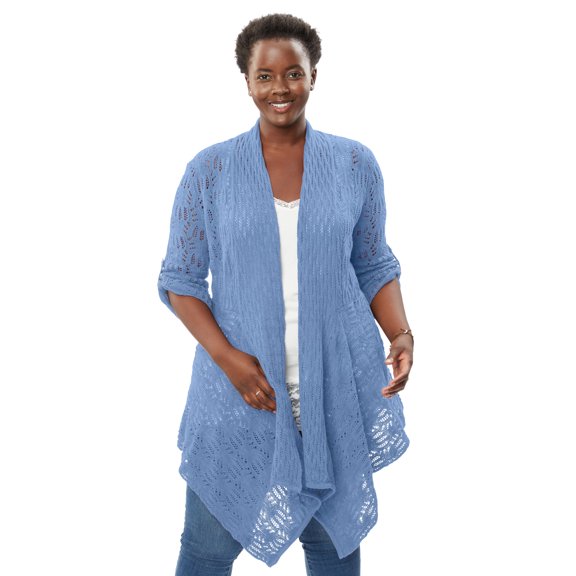 Woman Within Plus Size Open Front Pointelle Cardigan Sweater