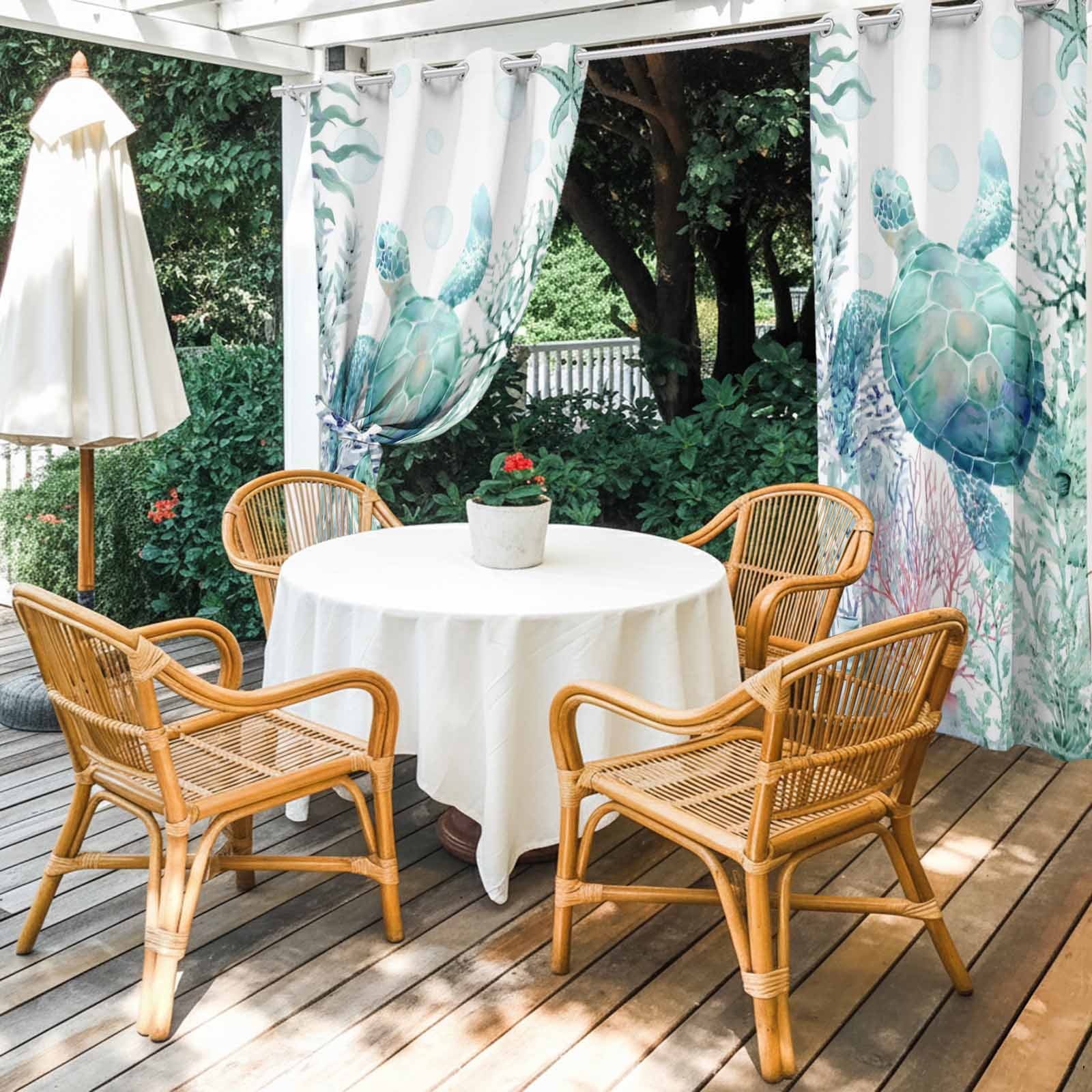 Oceans Animal Outdoor Curtains for Patio, Summer Green Sea Turtle Coral Seagrass Sunshade Privacy Drapes Grommet Waterproof Outside Curtains for Porch/Cabana/Balcony 54"x 108", 1 Panel