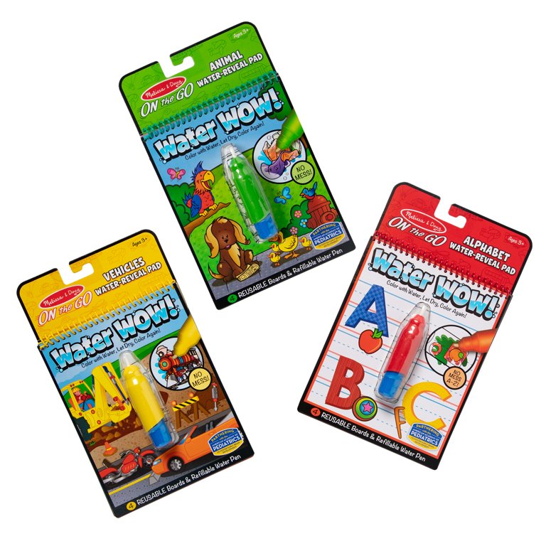 Melissa & Doug On the Go Water Wow! Reusable Water-Reveal Activity Pads,  3-pk, Vehicles, Animals, Alphabet 