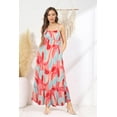 thumbnail image 5 of Womens 2025 New Summer Maxi Dress Sleeveless Floral Spaghetti Strap Smocked Boho Beach Long Dress with Pockets, 5 of 12