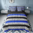 thumbnail image 3 of Homewish Gray Blue Black Stripes Queen Bedding, Glitter Stars Bedding Comforter Set Queen, Black Reversible, 7 Pieces, 3 of 7