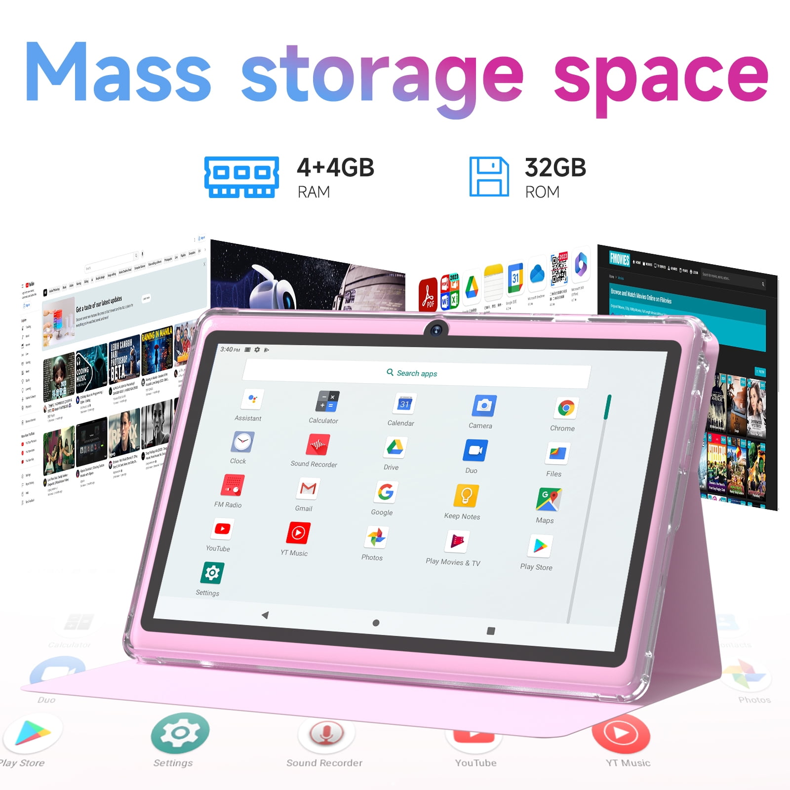 Tablet 7Inch Android 14.0 with Protective Case, 8GB(4+4GB Expand) RAM+ 32GB ROM, IPS Screen, Dual Camera, Bluetooth 5.0, WiFi Tab, Pink