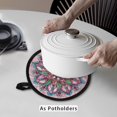 thumbnail image 3 of ZIATUBLES 2 Pieces Pot Holders Oven Mitts 2-in-1 Heat Resistant Hot Mats with Breathable Cotton-Like Liner Non-Slip Quilted Liner Trivets Kitchen 8 Inch Round Decor, Tribal Ethnic Flower, 3 of 7