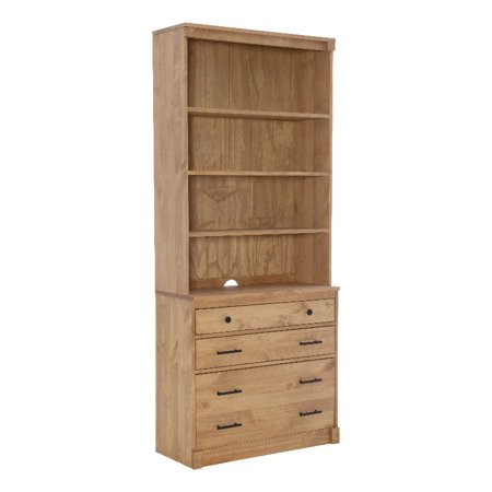Linon Cody Wood 3 Drawer Chest and 3 Shelf Hutch in Rustic Honey