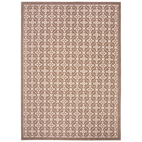 SAFAVIEH Courtyard Alastar Geometric Indoor/Outdoor Area Rug, 8' x 11', Chocolate/Cream