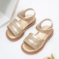 thumbnail image 2 of FINALGANG Little Girls Adjustable Ankle Strap Floral Applique Closed Toe Sandals Shiny Upper Flat Sole Summer Party Kids Princess Sandals Leisure Shoes 12-18 Months, 2 of 6
