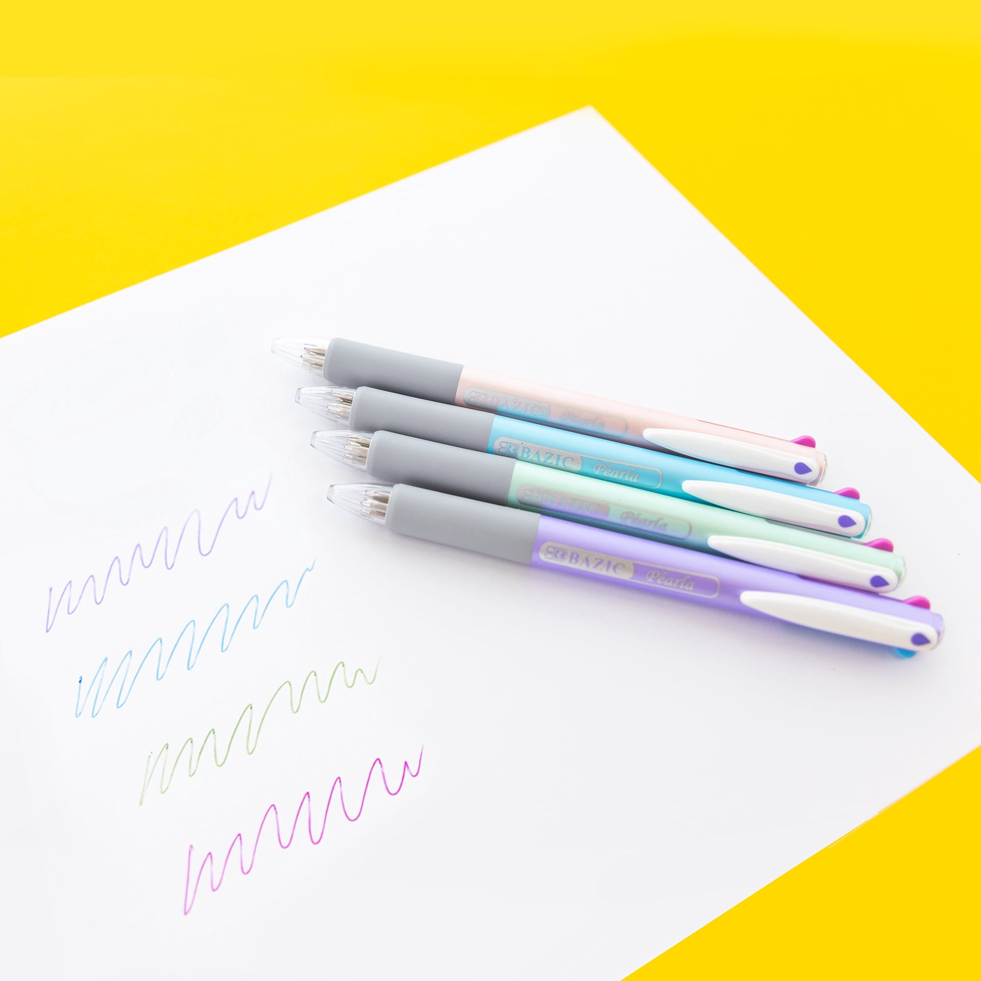 BAZIC 4-Color Fashion Ballpoint Pen, 1.0mm Bold Medium Point Retractable Multicolor Pen w/ Cushion Grip, 24-Packs