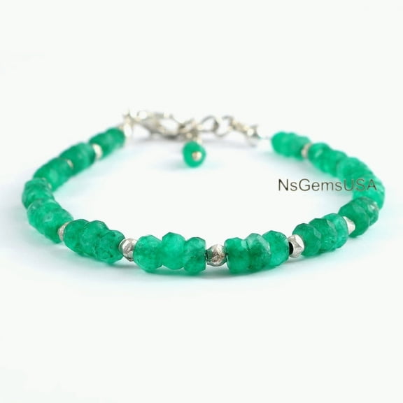 Natural Emerald Beaded Bracelet, Faceted Roundel Beads Bracelet, Gift Bracelet