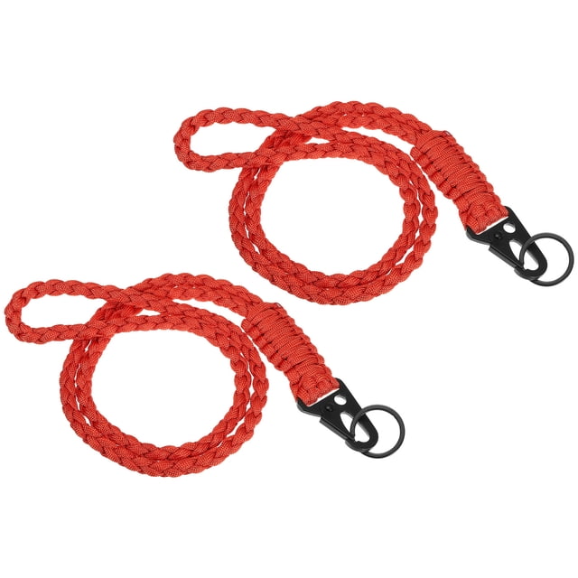 Unique Bargains 21.7' Paracord Neck Lanyard Keychain Braided Strong Lanyard with Clip and Key Ring Red 2 Pack