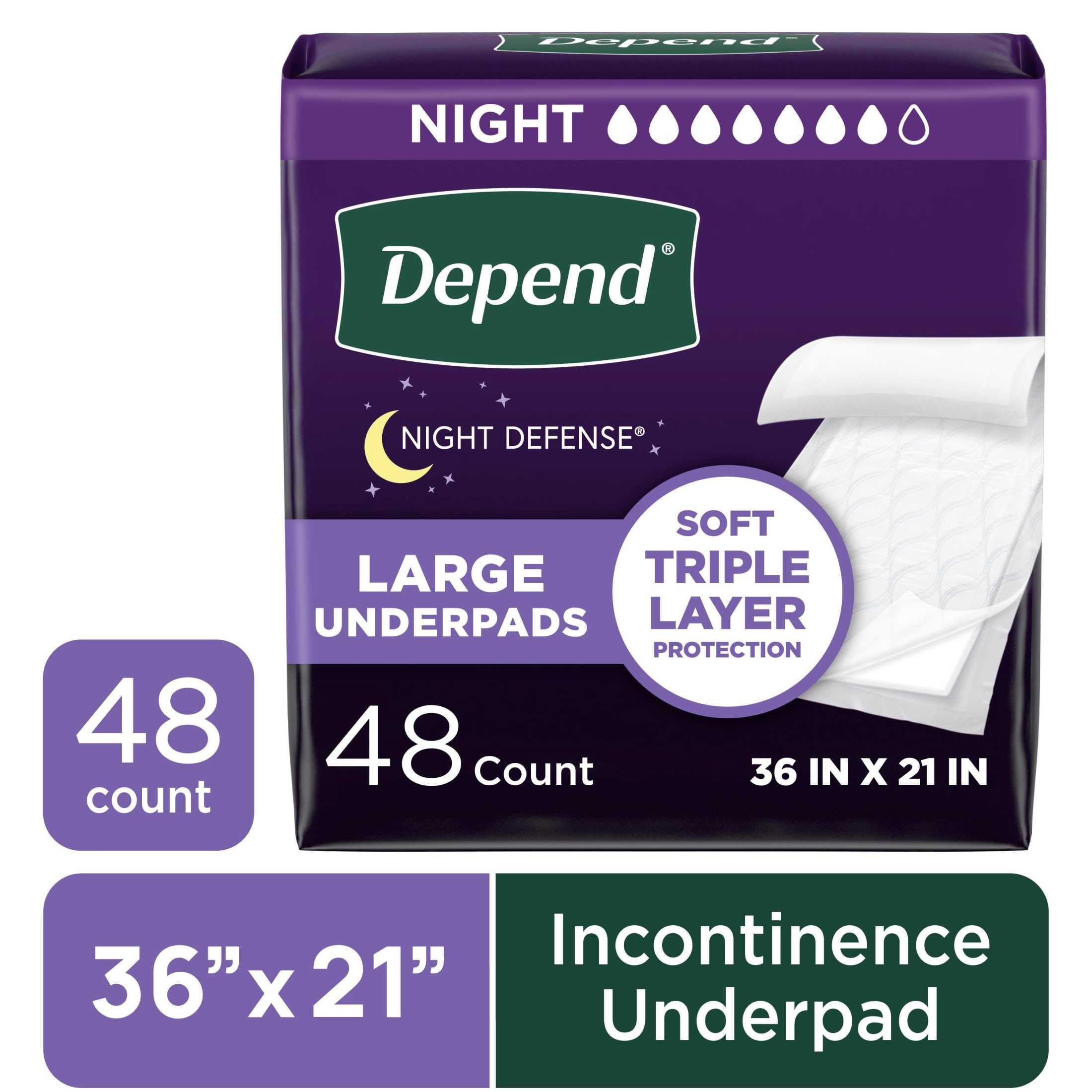 Depend Protection with Tabs Incontinence Underwear (16ct)  and Underpads (48ct), Unisex, L