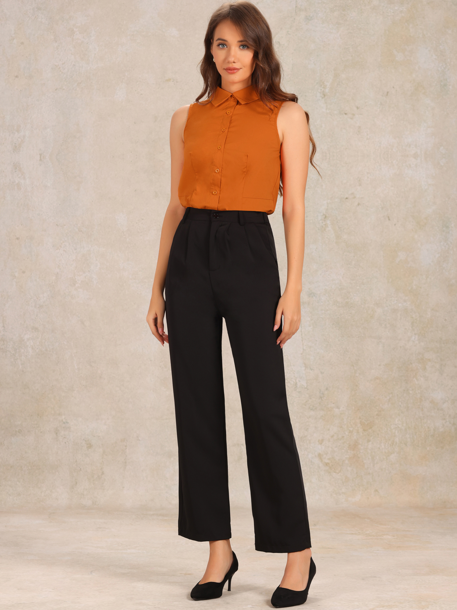 DARING DIVA Sleeveless Collared Button Down Bodysuit Top L Orange