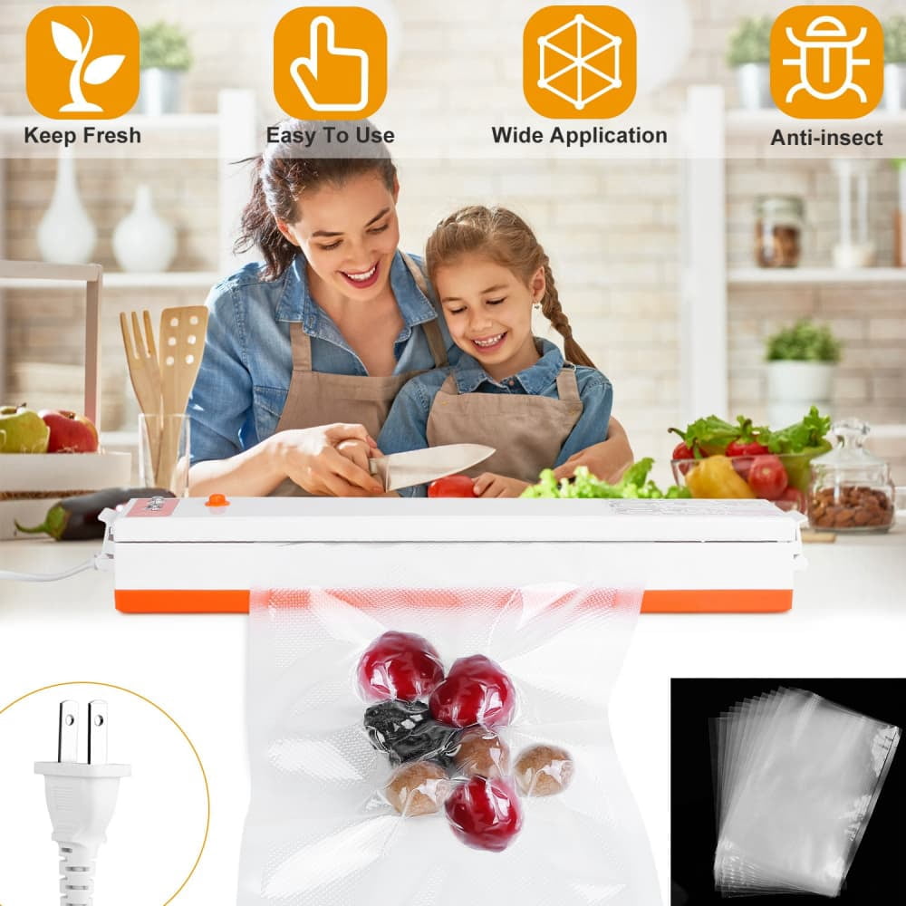 Hassch Vacuum Sealer Machine for Food Preservation and Freshness Storage, Compact Automatic Vacuum Sealing Machine with 10 Vacuum Bags for Dry Moist Food, White