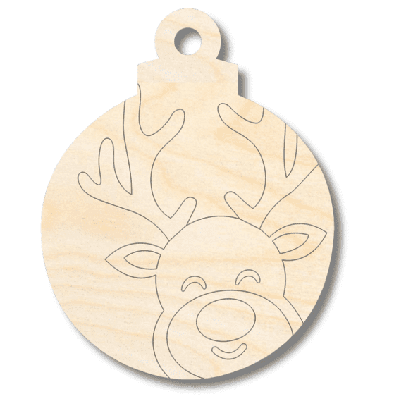 Unfinished Wood Etched Reindeer Ornament Shape | Paint By Line Crafts 6" / 1/4"