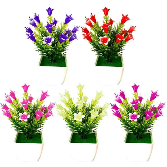 SPRING PARK Artificial Fake Flower Lilium in Pot Bonsai Outdoor Home Garden Decor