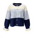 thumbnail image 3 of Womens Fall Trendy Striped Cardigan Sweaters Ruffle Sleeve Button Up Loose Color Block Sweater Coats(Navy,S), 3 of 4