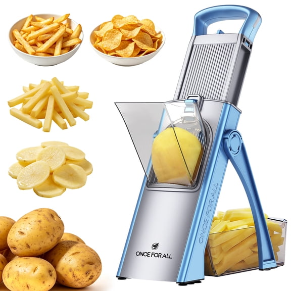 ONCE FOR ALL Upgrade Safe Mandoline Slicer Vegetable Chopper, Adjustable Mandolin Potato Slicer French Fry Cutter, Grater for Veggie Fruits Salads